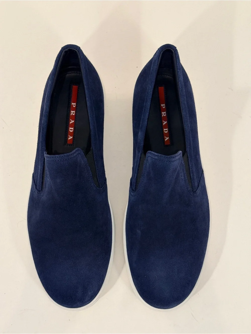 Prada Navy Suede Slip-On Loafers